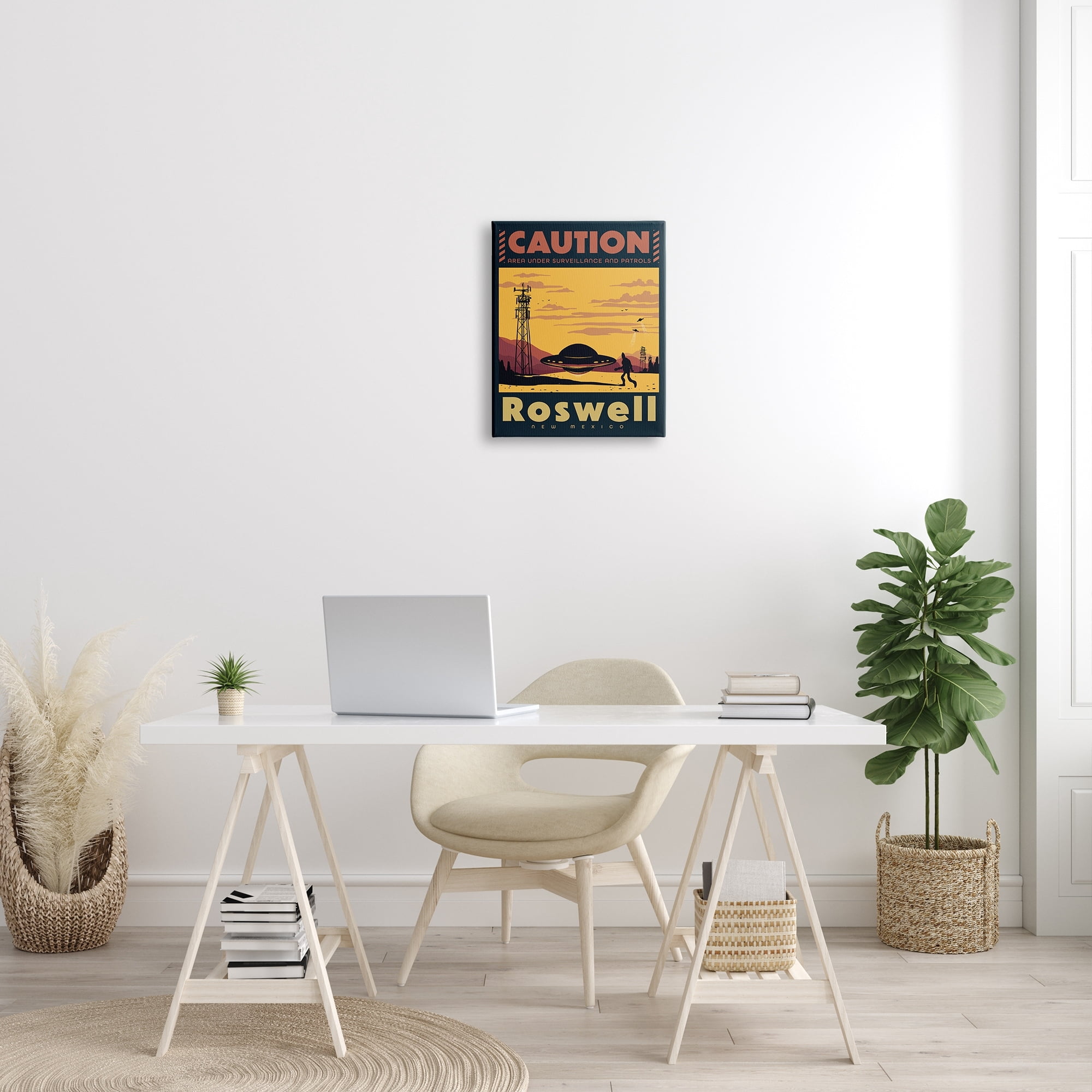 Stupell Industries Caution Roswell New Mexico UFO Travel & Places Painting Gallery Wrapped Canvas Print Wall Art