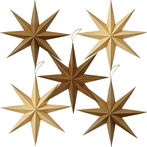 Faroles con forma de estrella de 8 puntas y 30 cm, SUNBEAUTY, papel de madera marrón