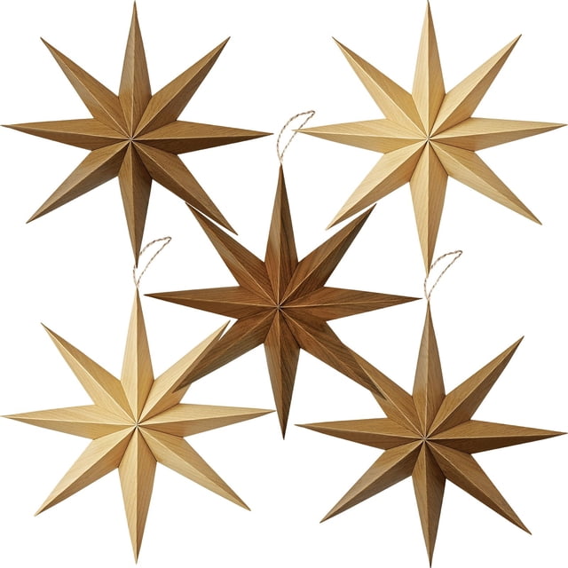 Faroles con forma de estrella de 8 puntas y 30 cm, SUNBEAUTY, papel de madera marrón