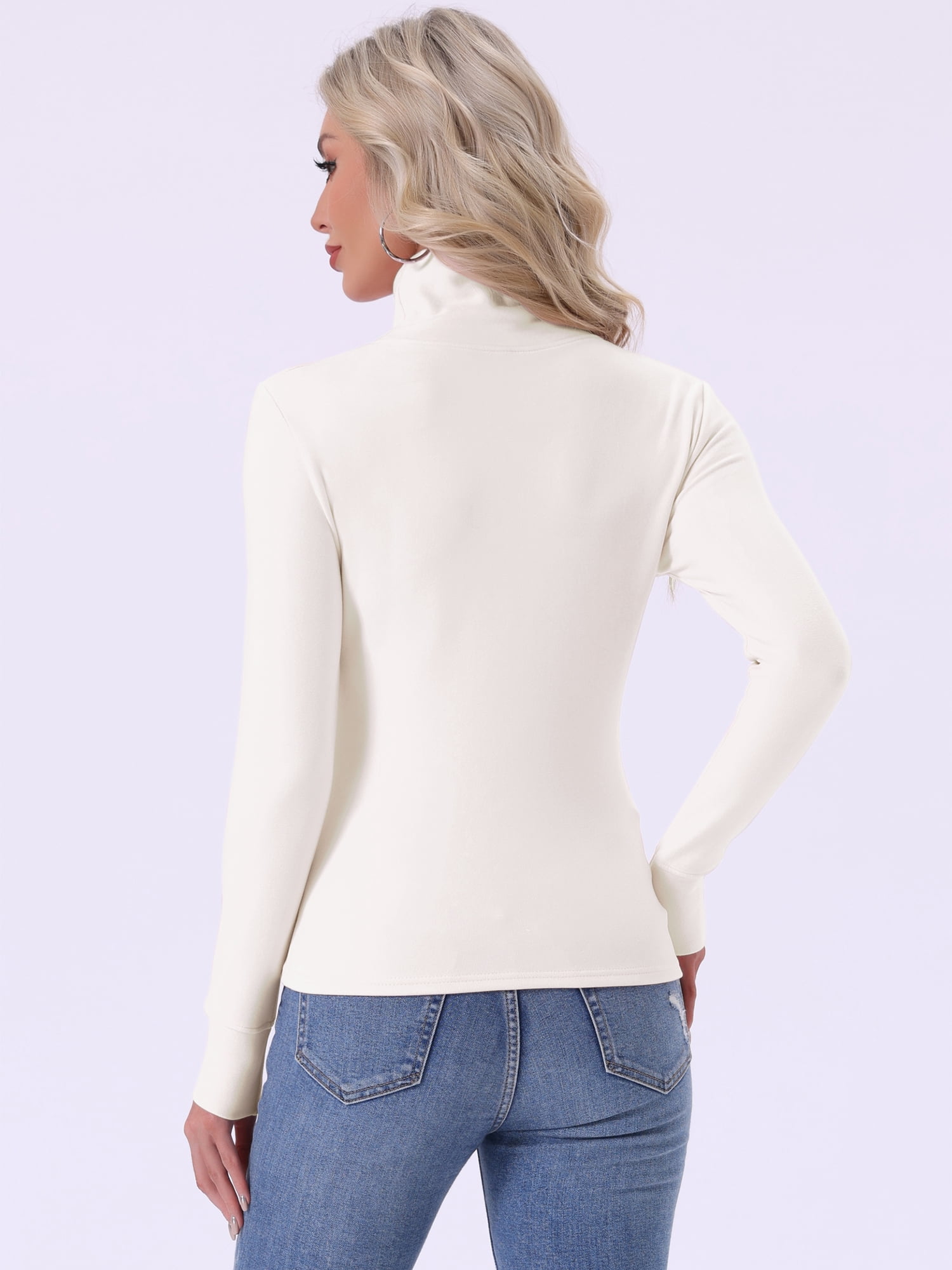 DARING DIVA Women's Mock Turtle Long Sleeve Shirts Fall Winter Warm Top S Cream