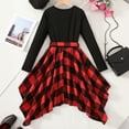 thumbnail image 4 of JIAYUE Outfit Set For Girls Long Sleeve Round Neck Plaid Patchwork Dress Belt Asymmetrical Hem For Children 8 To 12 Years Old Soft Blend Outfit, 4 of 7
