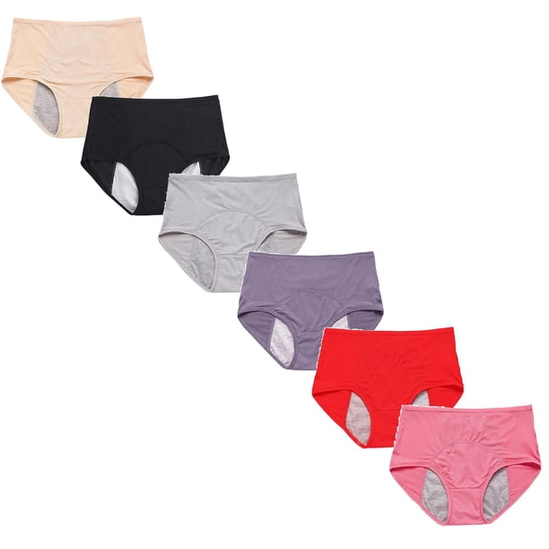 Calzones De Mujer Bragas De Algodón A Prueba De Fugas Para Mujer, De Color Sólido, Transpirables, Cómodas, 6 Unidades