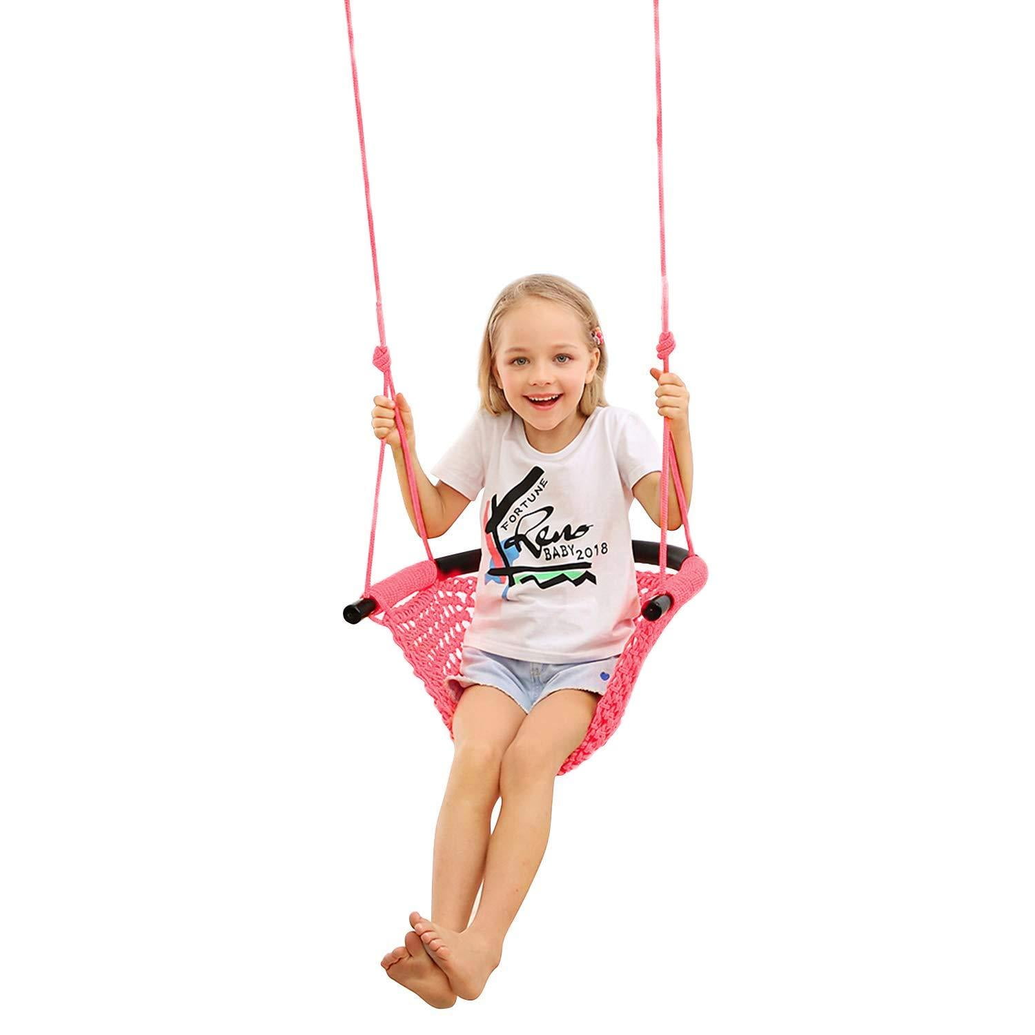 Kids Swing Seat Heavy Duty Rope Play Secure Children Swing Set for Indoor//Outdoor//Playground//Home//Tree with Snap Hooks and Swing Straps|Suit for 2 to 12 Years|440 lbs Capacity Red
