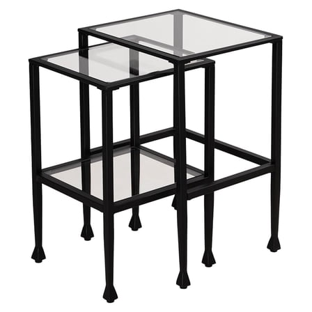Jamelos Square Nesting Table, 2Pc Matte Black Metal with Glass