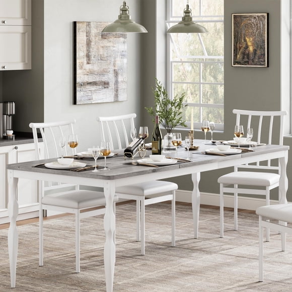 71 Inch Rustic Farmhouse Kitchen Table with Large Tabletop, Long Wooden Dining Room Table with Heavy Duty Legs, Dinette and Dinner Desk for Party, Big Family, Brown