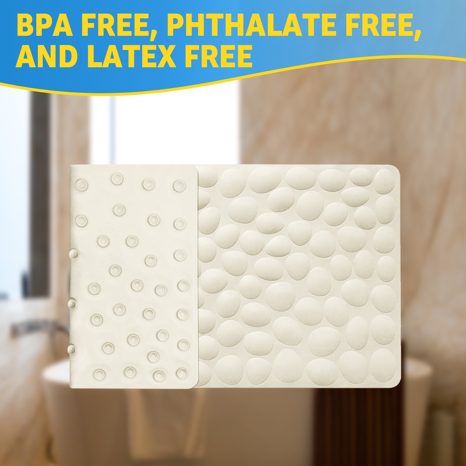 OTHWAY Bathtub Mat Non Slip, Rubber Bath Mat for Kids for Baby, 16x40 inch Large Bath Mats for Bathroom Tub with Strong Suction Cups (Beige)