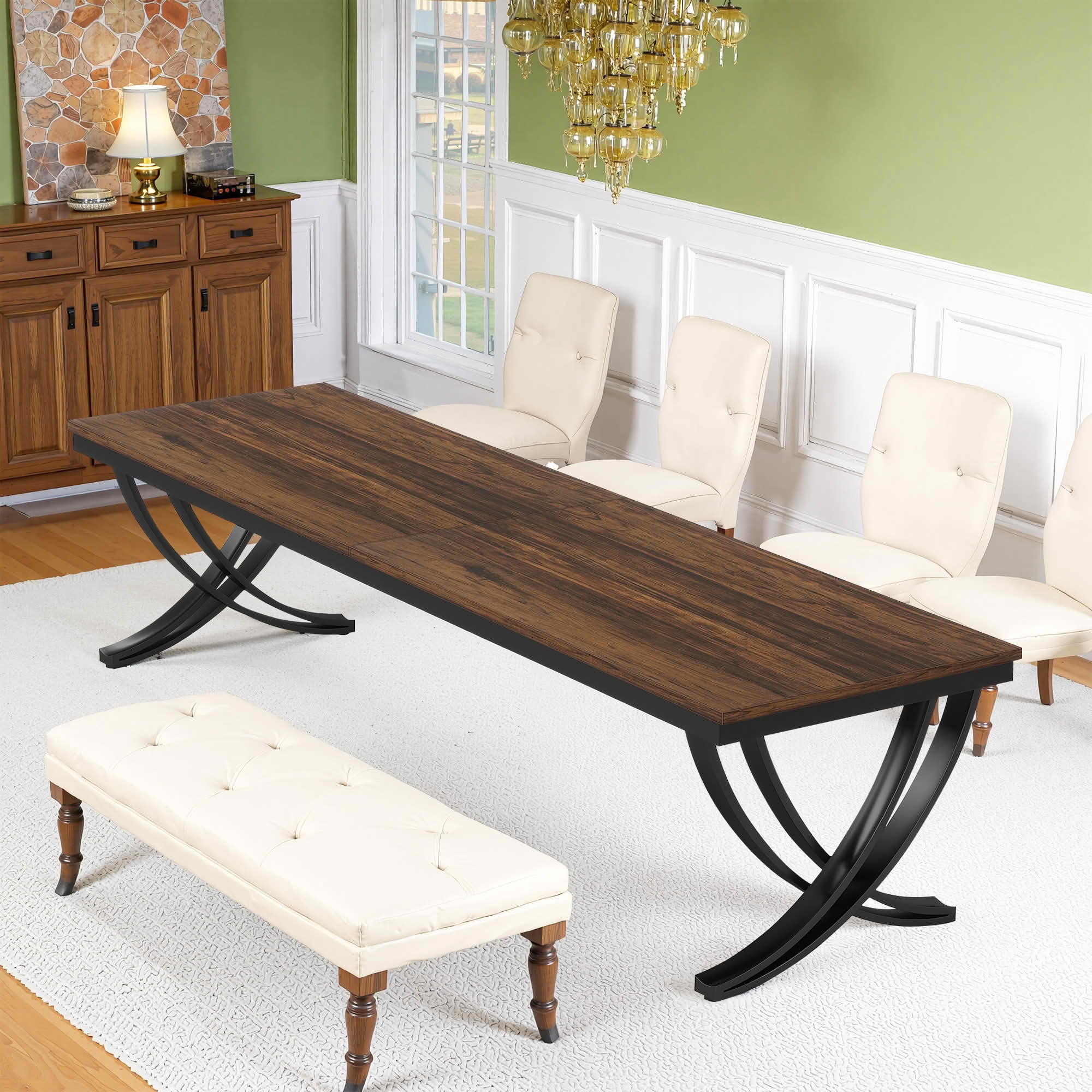MAYEERTY 78.74 Inch Black Farmhouse Dining Table, Wood Top Metal Leg Rectangular Table Seats 6-8
