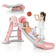 thumbnail image 1 of Costway Glissoire Intérieure 3-en-1 pour Enfants avec Panier de Basketball et Ballon de Basketball, Zone Tampon de Sécurité Rose, 1 of 10