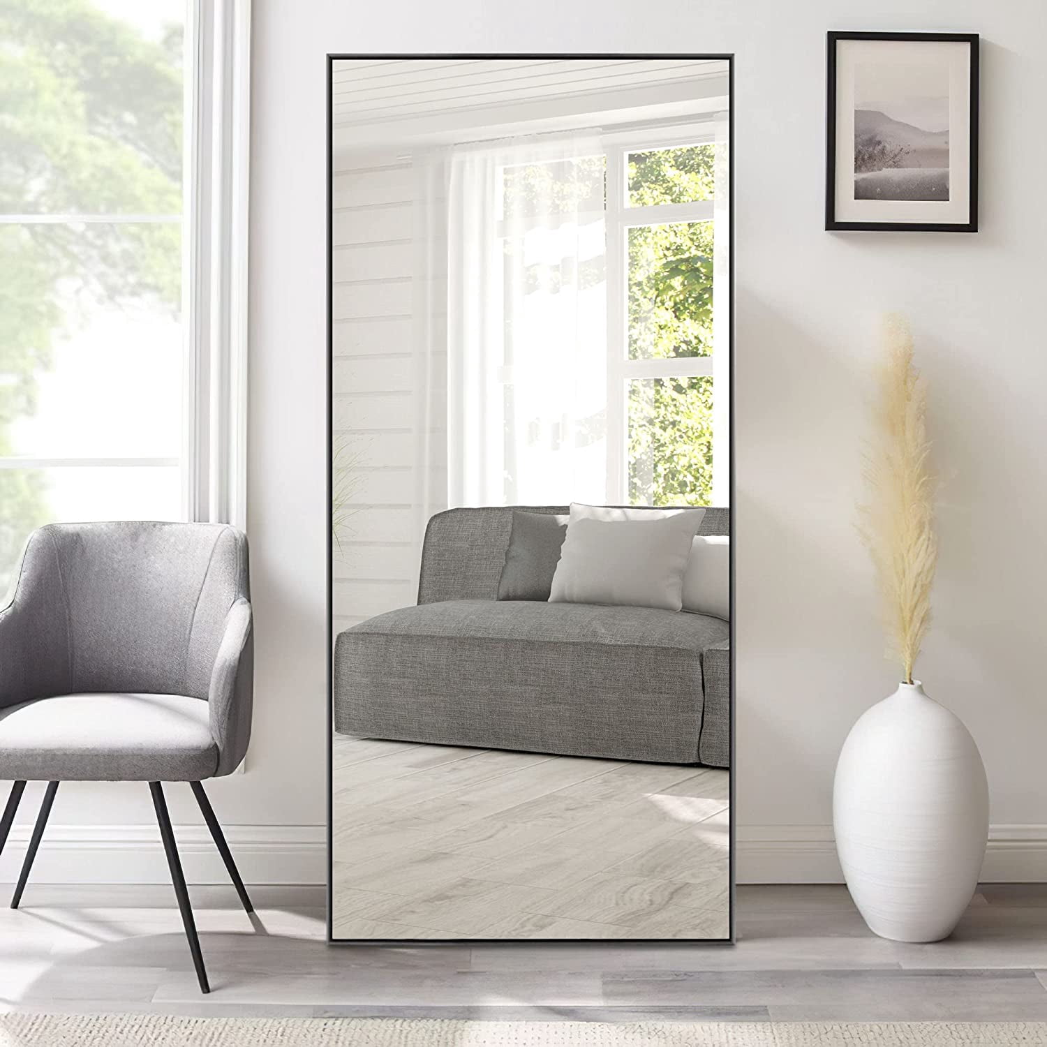 Wall Mirror 47"x22" Large Mirror Wall-Mounted for Bedroom Bathroom Living Room Aluminum Alloy,Black,no Stand