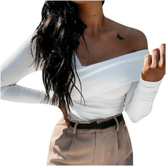 LYXSSBYX Womens Long Sleeve Dress Hot Sale Clearance Women Sexy Solid Slim Fit Off Shoulder Pullover Long Sleeve Blouse Tops