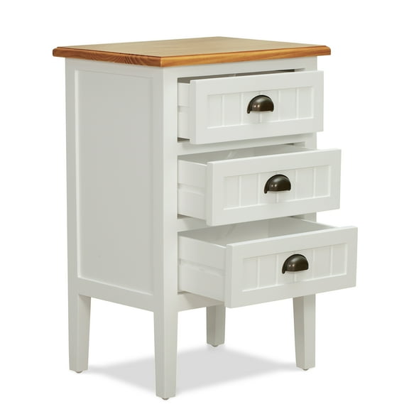 ClickDecor Martin Solid Wood End Table Storage Nightstand with 3 Drawers, White
