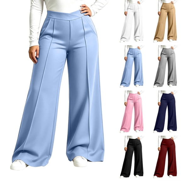 CaComMARK PI Women's Wide Leg Sweatpants Baggy Casual Solid Color Elastic Waist Track Sweat Pants with Pockets White-A