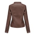 thumbnail image 3 of Arvbitana Women's Faux Leather Jacket Solid Color Long Sleeve Stand Collar Zipper Biker Coat Ladies Casual Outerwear for Streetwear, 3 of 4