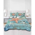 thumbnail image 2 of Quilts King Size Bedding Set, Coastal Starfish Lightweight Quilted Comforter, Summer Beach Ocean Coral Teal Blue Wood Soft Reversible Bedspread Coverlet with Pillow Covers for All Season, 96" x 106", 2 of 7