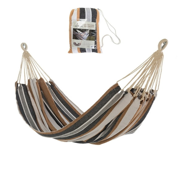 Castaway Living Large Cotton Brazilian Multicolor Stripe Hammock with Matching Storage Bag Included - Green Stripe