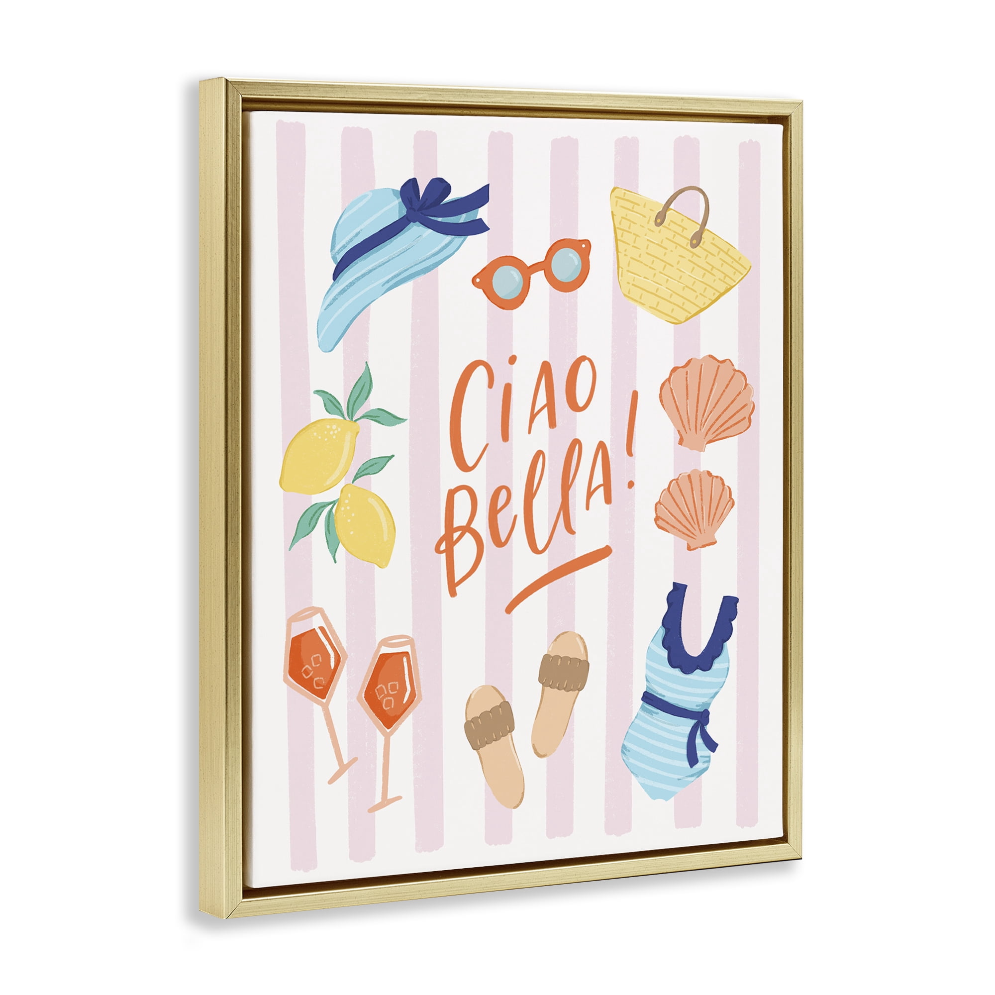 Stupell Industries Summer Ciao Bella Gold Framed Floater Canvas Wall Art, design by Sandra Picco