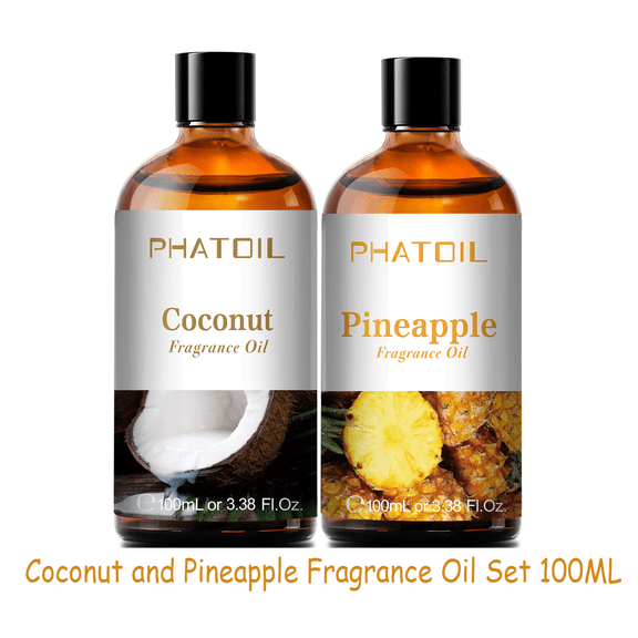 PHATOIL 3.38Fl.Oz Coconut and Pineapple Oil Set,Fragrance Essential Oils for Diffusers,Body,Skin Care,Soap and Candle Making,Hair,Aromatherapy,Perfume,2-Pack
