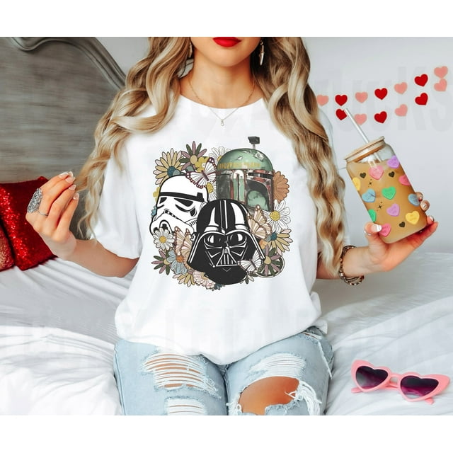 Star Wars Rétro Darth Vader Stormtrooper Casque Chemise Florale, Disney Family Assorti T - Blanc - 4TG