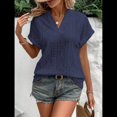 thumbnail image 4 of Tops de Verano para Mujer, Camisa Informal con Cuello en V y Mangas , Camiseta de Tirantes Ligera con Textura de Crochet Azul Oscuro M, 4 of 8