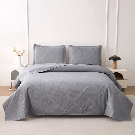 Jessy Home Queen/Full Size Quilts Dark Gray Lightweight Geometric Microfiber Bedspread Coverlet Set