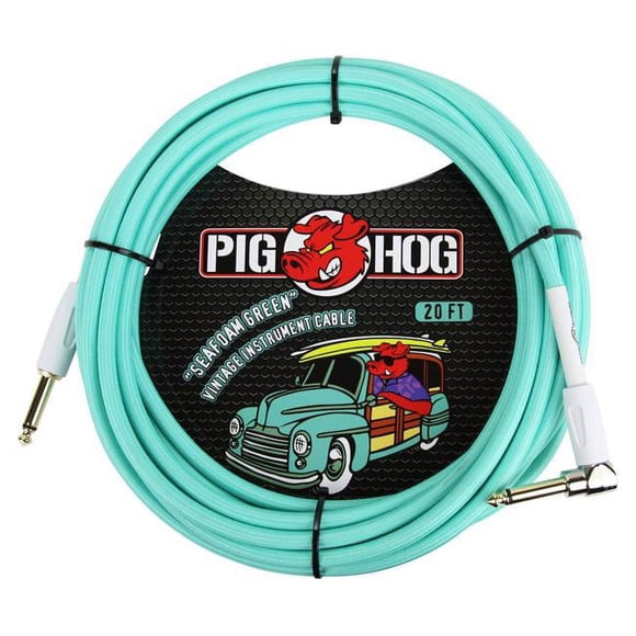 Ace Products Group PCH20SGR Woven Jacket Tour Grade Instrument Cable, 20 ft. Right Angle - Seafoam Green