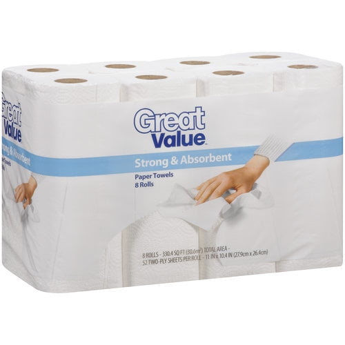 Great Value Strong & Absorbent Paper Towels, 8ct - Walmart.com
