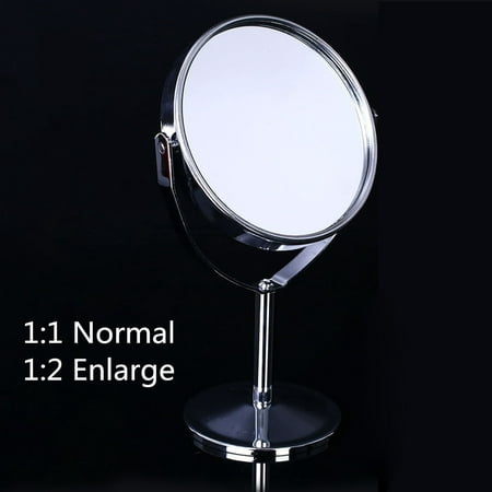Stainless steel Metal Double Sided 360 Degree Table Standup Swivel Vanity Mirror Normal/2x Magnification Makeup Standing Mirrors  Chrome