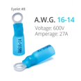 thumbnail image 2 of Wirefy 130 terminales de anillo termorretráctiles #8 - Conectores de anillo resistentes - Conectores de cable con ojales - Azul 16-14 AWG, 2 of 5