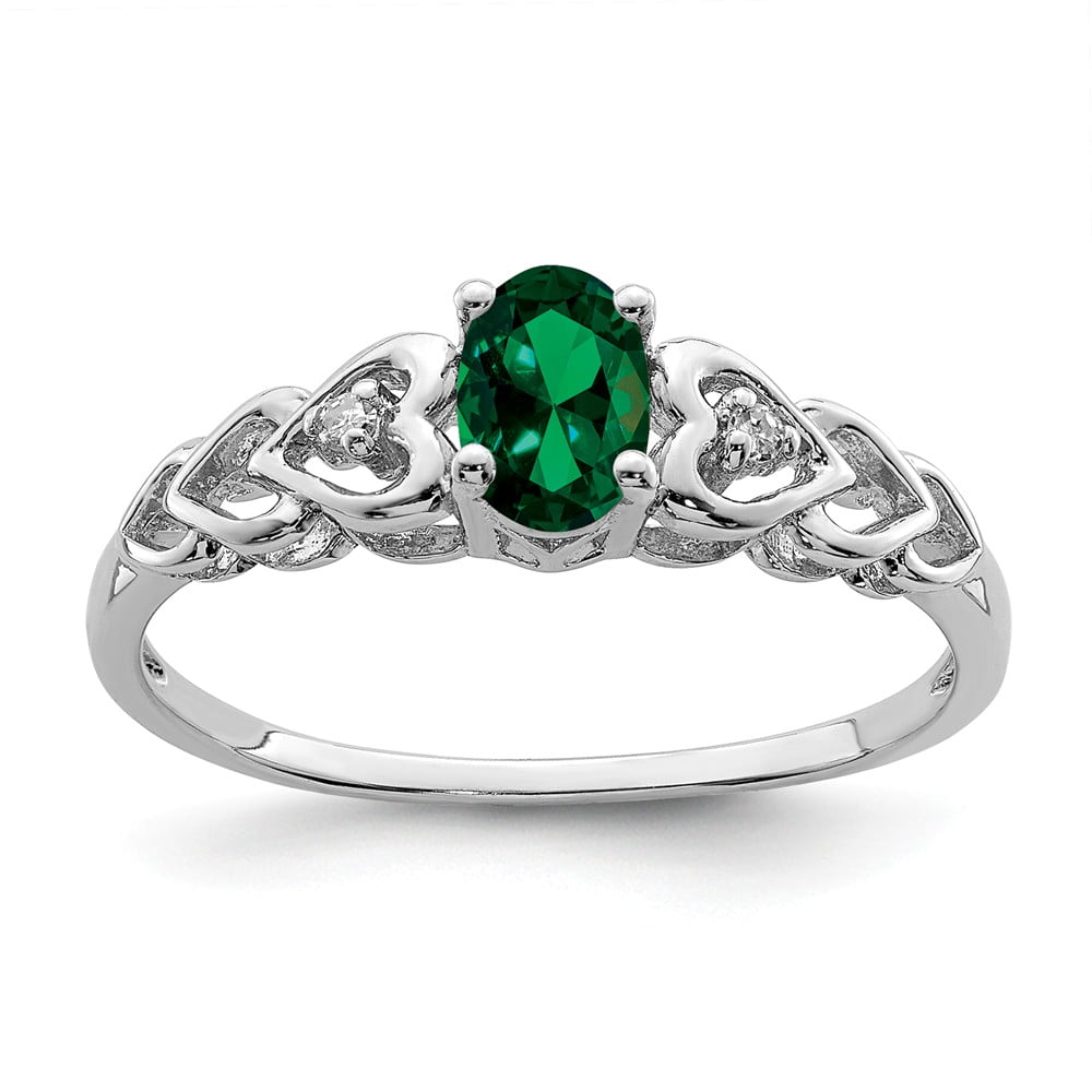 Solid 925 Sterling silver Green emerald May Birthstone wedding Ring Size 5