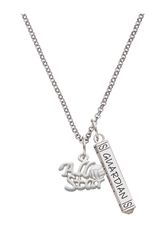 Silvertone All Star - Volleyball Silvertone Guardian Angel Bar Charm Necklace, 23"