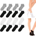 thumbnail image 1 of 12 pares de calcetines tobilleros de corte bajo para mujer, talla 6-8, deportivos, negros, blancos y grises, 1 of 7