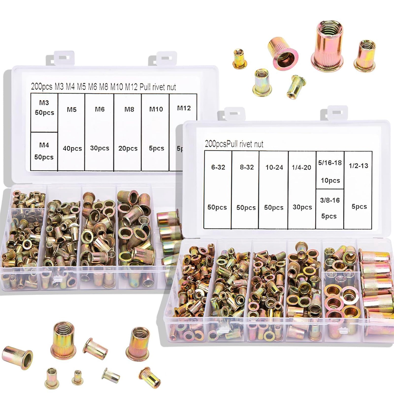 Practical Sturdy Flat Head Rivets Nut Set 400Pieces Sturdy Carbon Steel Nutserts Tool Set Daily Use Craft Supplies
