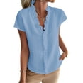 thumbnail image 1 of Women'S Casual V Neck Ruffle Short Sleeve Summer Tank Tops Shirts Light Blue L, 1 of 8