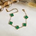 thumbnail image 3 of Pulsera de Eslabones con Flores Verdes JeenMata Bañada en Oro Amarillo, 3 of 6