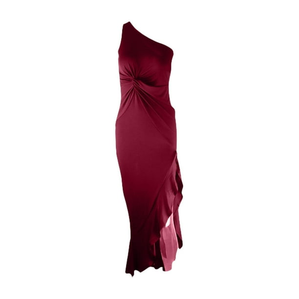 Vestidos de invitada de boda Prolriy para mujer, vestido formal largo con volantes y abertura hasta el suelo, vestido de noche, vestidos de fiesta para mujer 2024, vestido formal, vino S