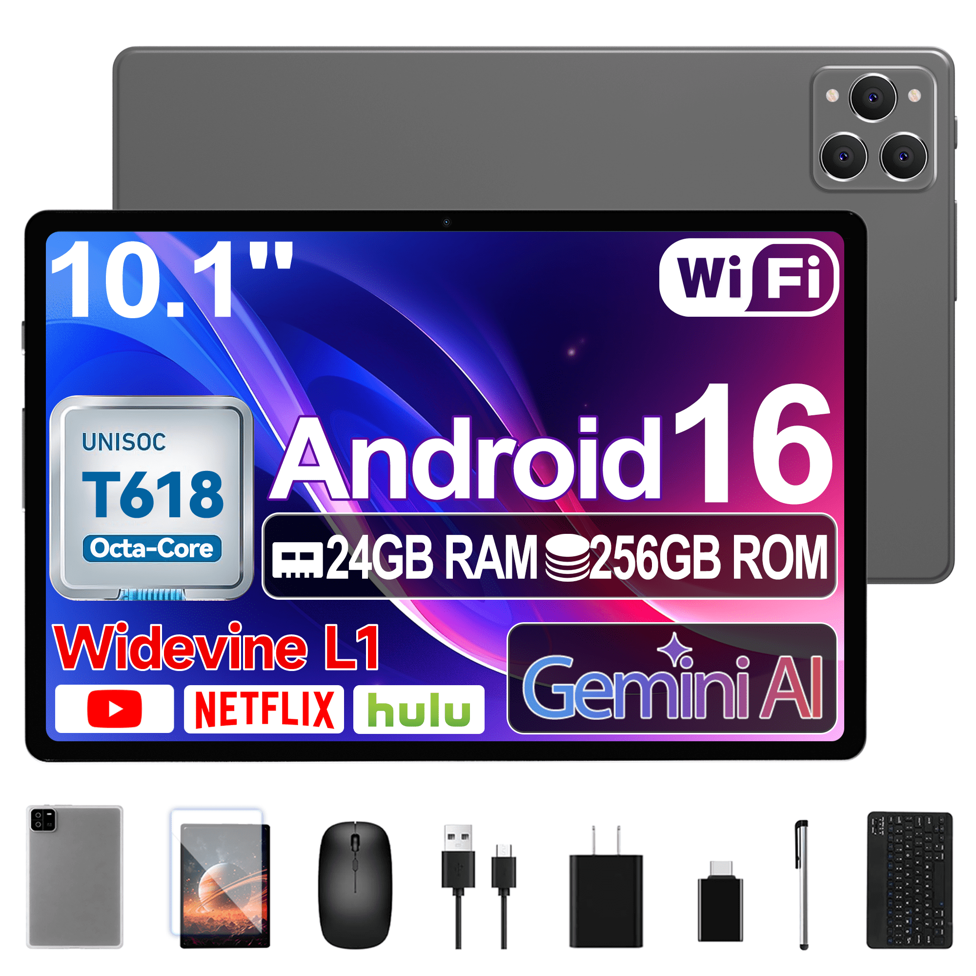 Android Tablet,2025 Tablets with 24GB RAM+256GB ROM/ 1TB Expand, Octa-Core 2.0GHz CPU, 5G WiFi, GPS