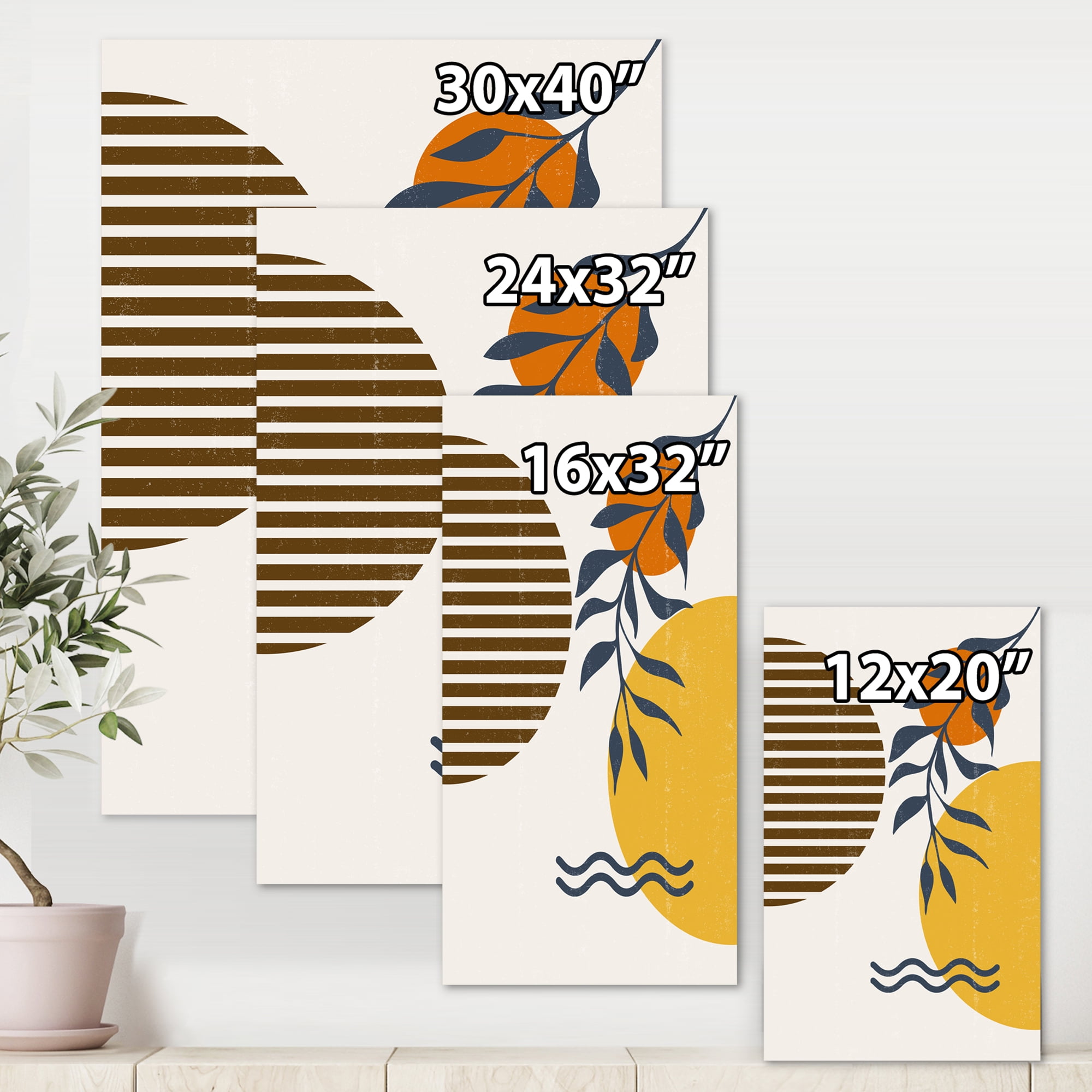 Designart ' Abstract Shapes With Botanical Minimalist Leaf I ' Modern Canvas Wall Art Print