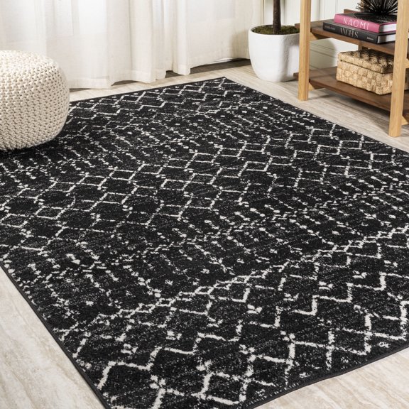 JONATHAN Y MOROCCAN HYPE 10 x 13 Area Rug, Boho Vintage Diamond - Black/Ivory, MOH101D-13