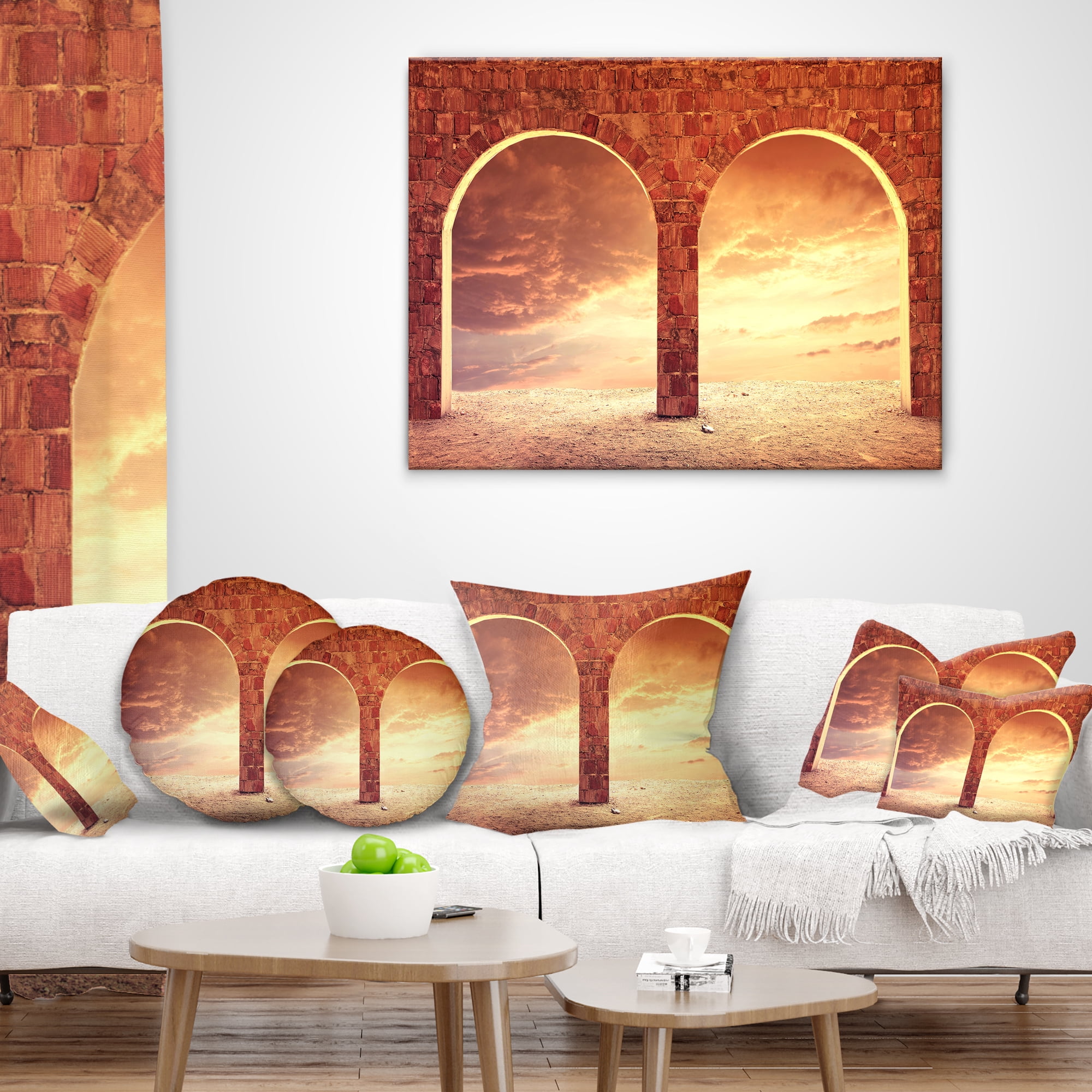 Designart Fantasy Background with two Arches - Landscape Printed Throw Pillow - 12x20
