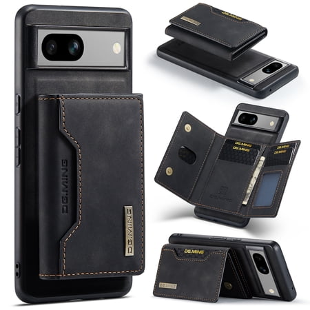 2 In 1 Wallet Case Compatible with Google Pixel 8, Premium PU Leather Phone Case Back Cover Magnetic Detachable with Trifold Wallet Card Holder Pocket for Google Pixel 8, Black