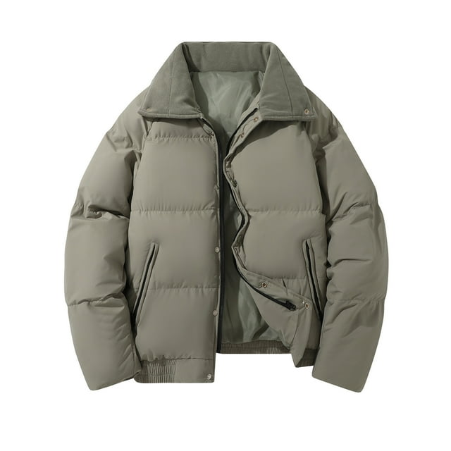 Lovzfmll Men's Puffer Jacket Notched Lapel Quilted Short Puffer Zip Up Green, L