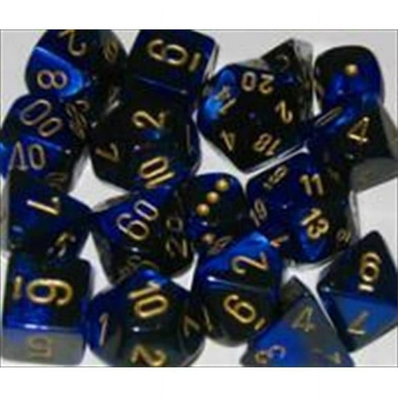 Chessex Manufacturing 26435 Cube Gemini Set Of 7 Dice - Black & Blue With Gold Numbering
