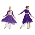 thumbnail image 4 of renvena Girls Praise Dance Dress Long Sleeve Prayer Robe Worship Liturgical with Palazzo Pants Outfit Purple&White 8, 4 of 7
