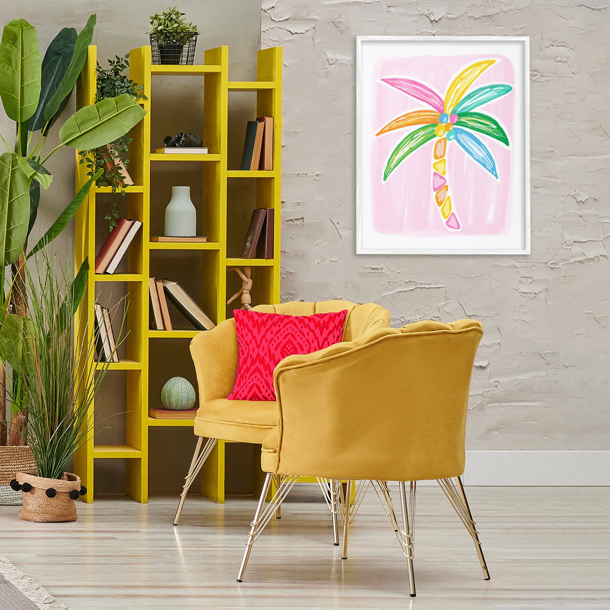 Stupell Industries Pastel Palm on Pink Botanical & Floral Painting White Framed Art Print Wall Art, 24 x 30