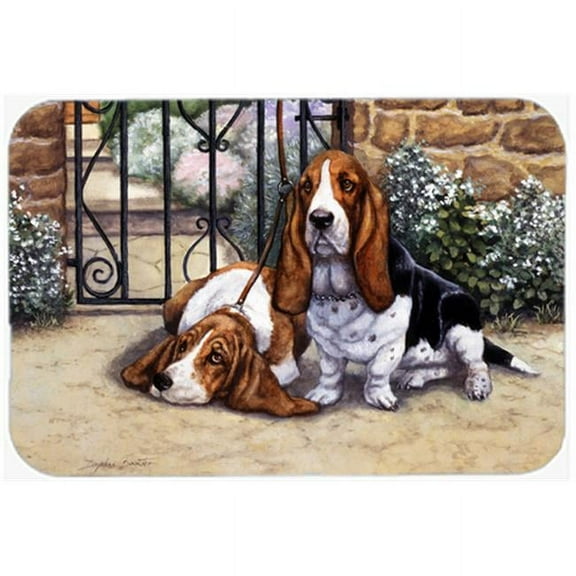 Basset Hound at the Gate Glass Large Cutting Board