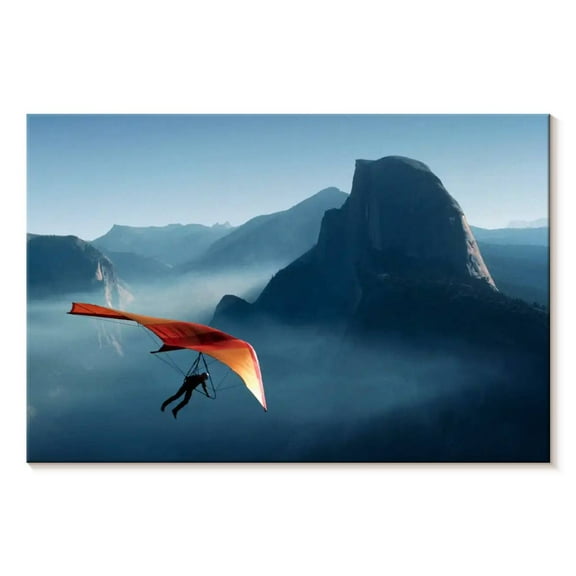 Elephant Stock Yosemite Hang Glider Wall Art - Horizontal Canvas Wall Art - Living Room Wall Decor - Sports Canvas - Blue And Orange Decor - 12" x 8"