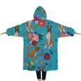 thumbnail image 2 of Oversized Wearable Blanket Hoodie,Dogs with Pioneer Flower Sherpa Blanket Hoodie with Super Pockets,Super Warm Fuzzy Pullover for Women & Men, 2 of 6