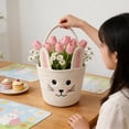 thumbnail image 6 of Beautynvta Easter Bunny Basket, Small Bunny Woven Basket with Handle, Easter Gifts Basket Egg Hunt Baskets, Holiday Decorative Storage Basket, Pink, 6 of 7