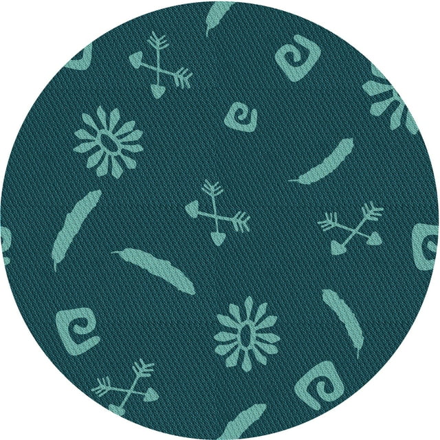 Ahgly Company Machine Washable Indoor Round Transitional Dark Cyan Green Area Rugs, 5' Round