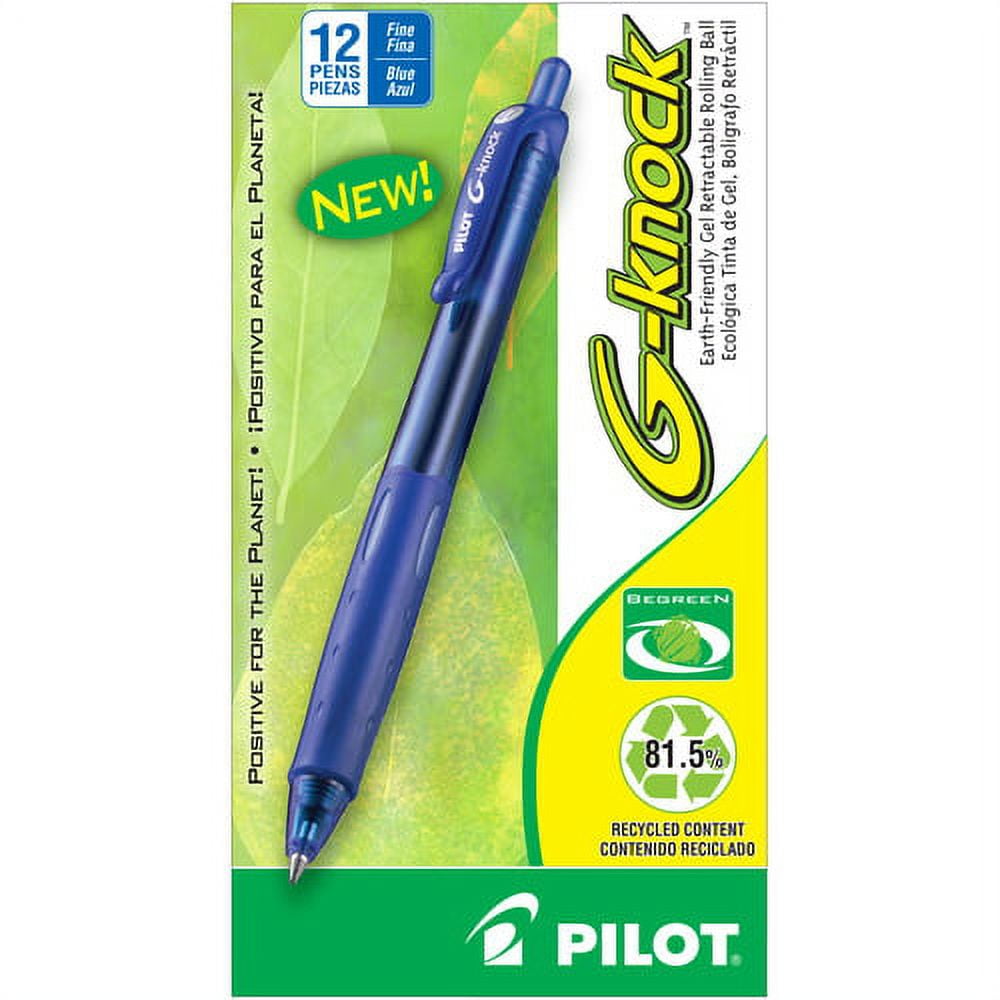 Pilot BeGreen G-Knock Retractable Gel Ink Pens Fine Pen Point - 0.7 mm Pen Point Size - Refillable - Retractable - Blue Gel-based Ink - Blue Barrel - 12 / Dozen